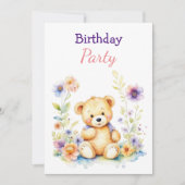 Invitation Teddy Bear in Flowers Fête d'anniversaire de fille (Devant)