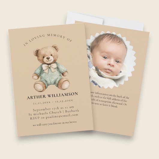 Invitation Teddy Bear "In Loving Memory" Infant Loss Memorial