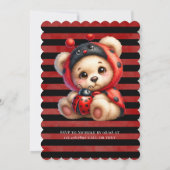 Invitation Teddy Bear Ladybug Stripes Baby shower fille (Dos)