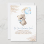 Invitation Teddy Bear Light Brown et Blue Boy Baby shower (Devant)