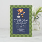 Invitation Teddy Bear Little Kicker Soccer Baby Shower (Debout devant)