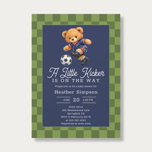 Invitation Teddy Bear Little Kicker Soccer Baby Shower