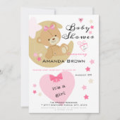 Invitation Teddy Bear Love Baby Girl Douche (Devant)