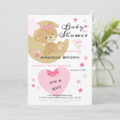 Invitation Teddy Bear Love Baby Girl Douche (Debout devant)