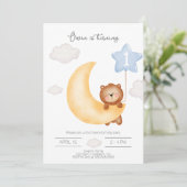 Invitation Teddy Bear Lune et Stars bleu ballon Anniversaire (Debout devant)