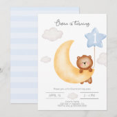 Invitation Teddy Bear Lune et Stars bleu ballon Anniversaire (Devant / Derrière)