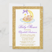 Invitation Teddy Bear Lune Gold Parties scintillant Baby show (Devant)