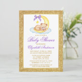 Invitation Teddy Bear Lune Gold Parties scintillant Baby show (Debout devant)