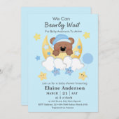 Invitation Teddy Bear Lune Nuages Stars Baby Boy Douche (Devant / Derrière)