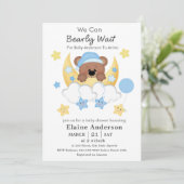 Invitation Teddy Bear Lune Nuages Stars Baby Boy Douche (Debout devant)