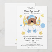 Invitation Teddy Bear Lune Nuages Stars Baby Boy Douche (Devant / Derrière)