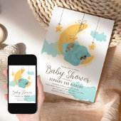 Invitation Teddy Bear Lune Stars Baby shower garçon