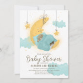 Invitation Teddy Bear Lune Stars Baby shower garçon (Devant)