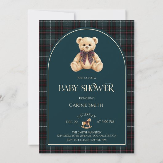 Invitation Teddy Bear Luxury Vintage Baby Shower (Devant)