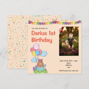 Invitation Teddy Bear mignonne Premier Anniversaire Photo inv