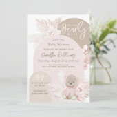 Invitation Teddy Bear Moderne Boho Girl Baby shower (Debout devant)