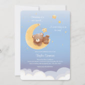Invitation Teddy Bear Moon Dreamy Soft Blue Baby Shower (Devant)
