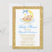 Invitation Teddy Bear Moon Gold Parties scintillant Baby show (Devant)