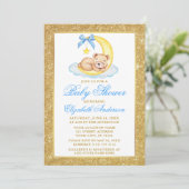 Invitation Teddy Bear Moon Gold Parties scintillant Baby show (Debout devant)