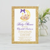 Invitation Teddy Bear Moon Gold Parties scintillant Baby show (Debout devant)