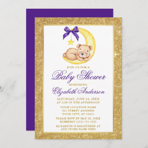 Invitation Teddy Bear Moon Gold Parties scintillant Baby show