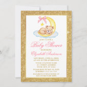 Invitation Teddy Bear Moon Gold Parties scintillant Baby show (Devant)
