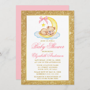 Invitation Teddy Bear Moon Gold Parties scintillant Baby show
