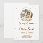 Invitation Teddy Bear Moon & Stars Neutral Baby Shower (Devant / Derrière)