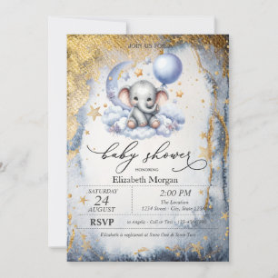 Invitation Teddy Bear Moon, Stars Watercolor Baby shower