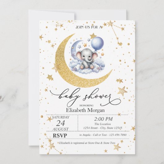 Invitation Teddy Bear Moon, Stars Watercolor Baby shower (Devant)