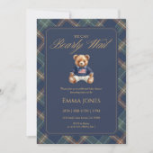 Invitation Teddy Bear Navy Tartan Plaid Classic Baby Shower (Devant)