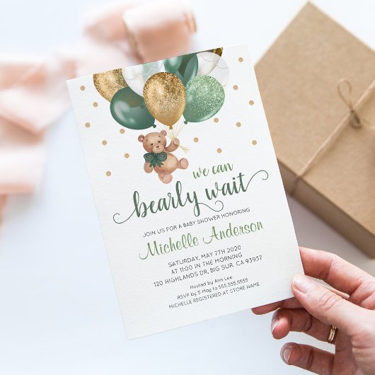 Invitation Teddy Bear Nous Pouvons Attendre Baby shower