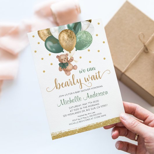 Invitation Teddy Bear Nous Pouvons Attendre Baby shower