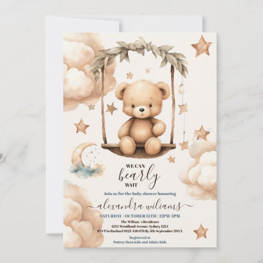Invitation Teddy Bear Nous Pouvons Attendre Baby shower (Devant)