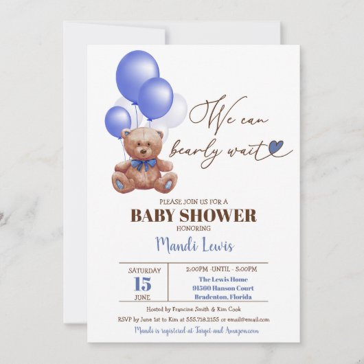 Invitation Teddy Bear Nous Pouvons Attendre Baby shower Garço (Devant)