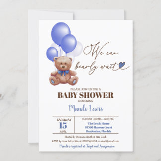 Invitation Teddy Bear Nous Pouvons Attendre Baby shower Garço