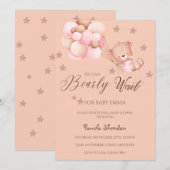 Invitation Teddy Bear Nous Pouvons Attendre Jeune Fille Baby  (Devant / Derrière)