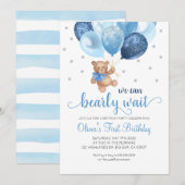 Invitation Teddy Bear Nous Pouvons Attendre Premier Anniversa (Devant / Derrière)