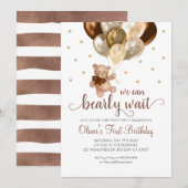 Invitation Teddy Bear Nous Pouvons Attendre Premier Anniversa (Devant / Derrière)