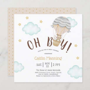 Invitation Teddy Bear Oh Boy Woodland Baby shower