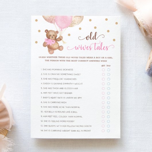 Invitation Teddy Bear Old Wives Tales Gender Reveal Baby Card