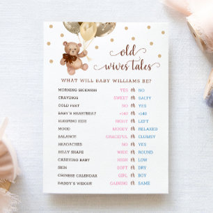 Invitation Teddy Bear Old Wives Tales Gender Reveal Baby Card