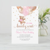 Invitation Teddy Bear On Peut Attendre La Fille Premier Anniv (Debout devant)