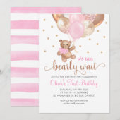 Invitation Teddy Bear On Peut Attendre La Fille Premier Anniv (Devant / Derrière)