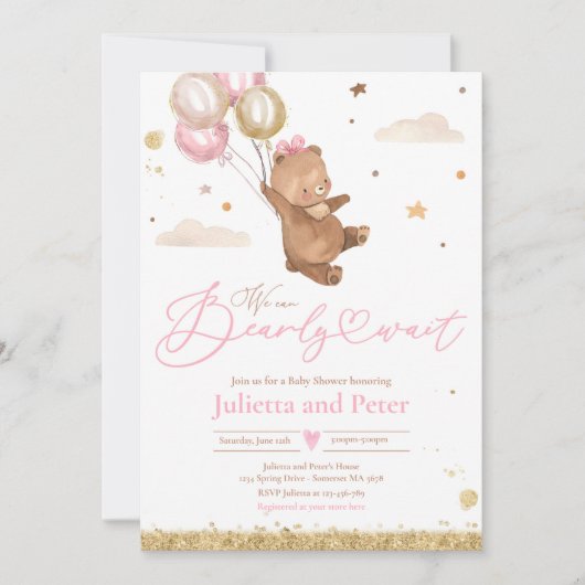 Invitation Teddy Bear On Peut Attendre Un Baby shower Garçon (Devant)