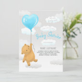 Invitation Teddy Bear On Peut Attendre Un Baby shower Garçon (Debout devant)
