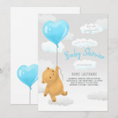 Invitation Teddy Bear On Peut Attendre Un Baby shower Garçon (Devant / Derrière)