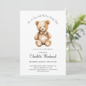 Invitation Teddy Bear On Peut Attendre Un Baby shower Garçon (Debout devant)