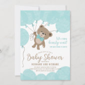 Invitation Teddy Bear On Peut Attendre Un Garçon Baby shower (Devant)