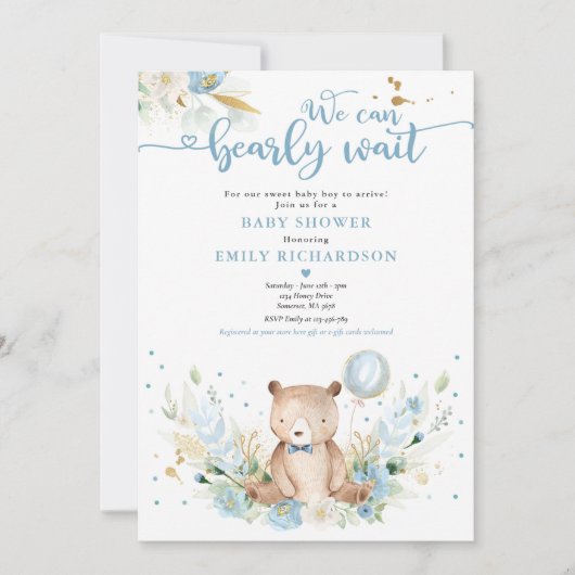Invitation Teddy Bear : On peut prélever un Baby shower d'att (Devant)